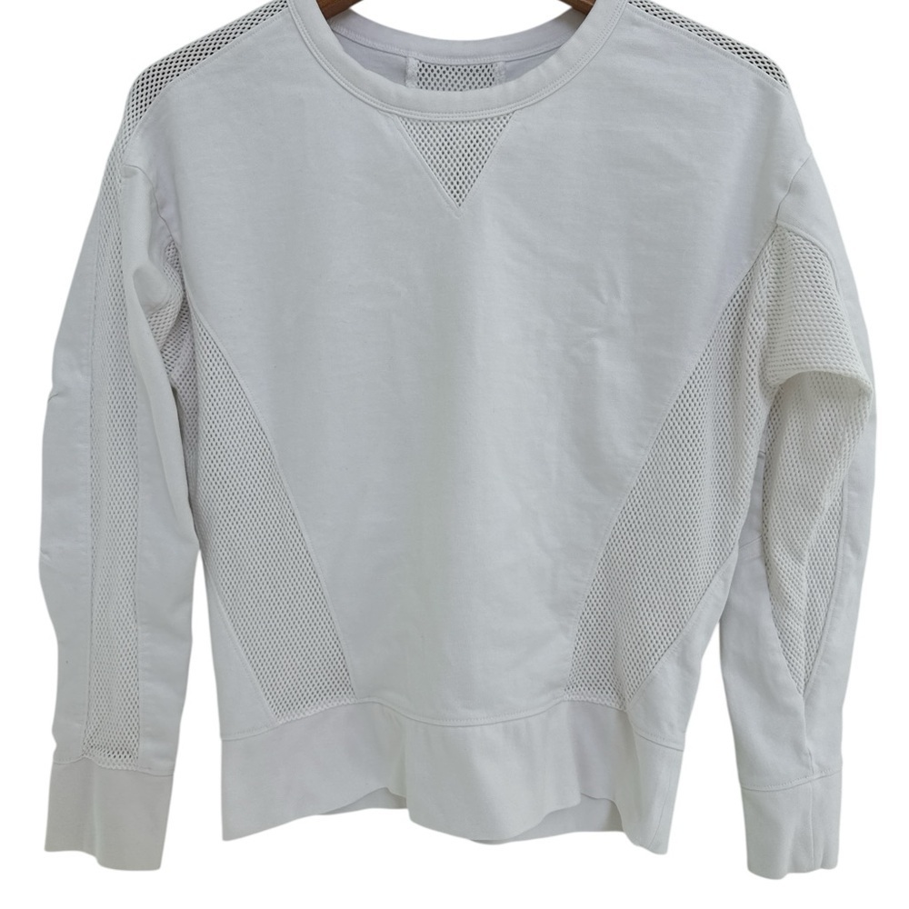 Athleta Sweatshirt Women’s White Crewneck Mesh Fabric Yoga Running Athletic